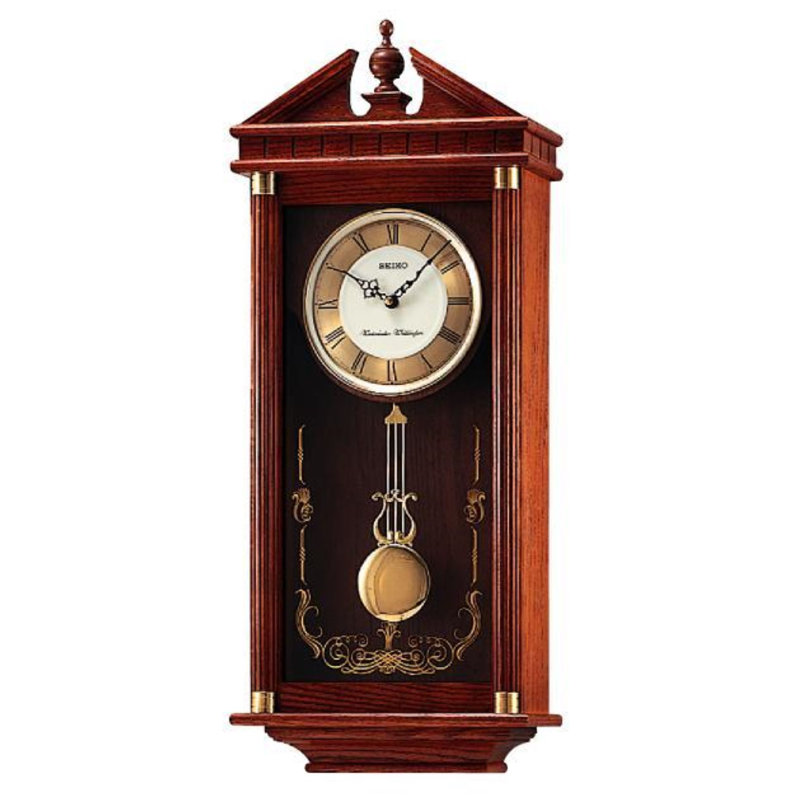 Regal Oak Wall Clock with Gold Pendulum and Chimes