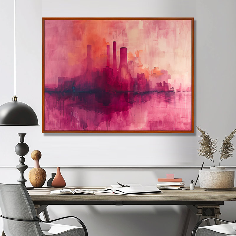 Décoration murale plante mauve à impulsion mauve - centrales électriques, Cadre flottant brun, H 34 po x l 44 po