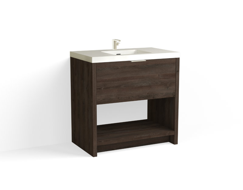 Vista 36" W Freestanding Single Bathroom Vanity, White Nanomatte/Matte Black, White Gloss, Single-Hole