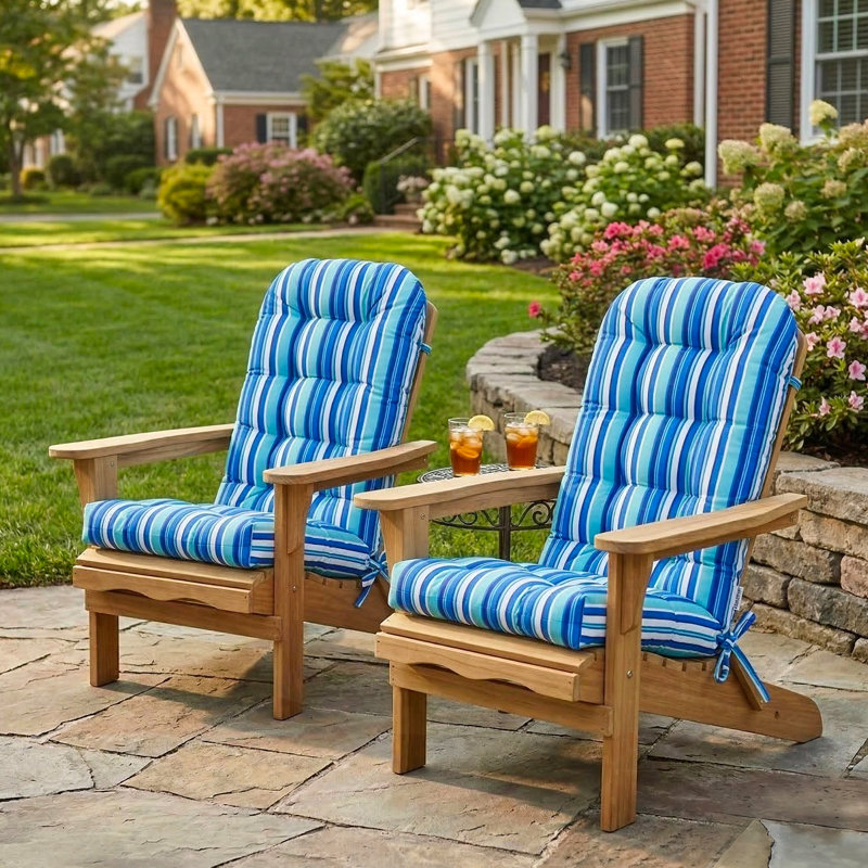 Outdoor/Indoor High Back Chair Cushion, Blue Stripes