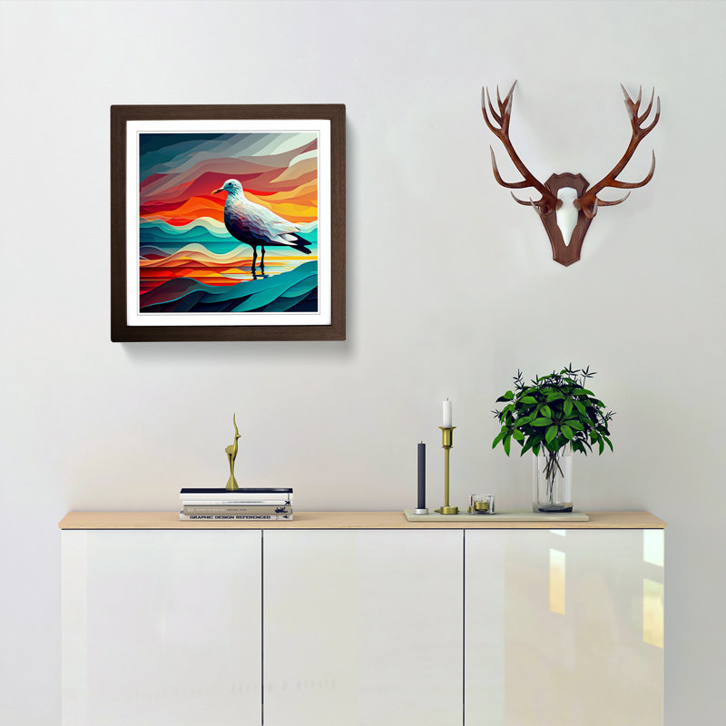 Seagull Colour Field - Single Picture Frame Print on Wood, Walnut