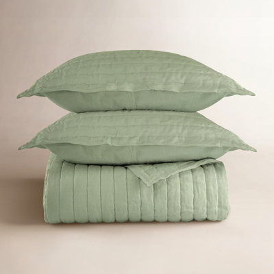 French Linen Channel Stitch Quilt & Sham Set - King/Cal King - Matcha