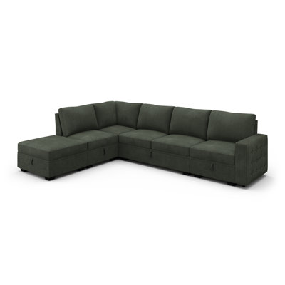 Brunella L Shaped Corduroy Upholstered Sectional Sofa Green