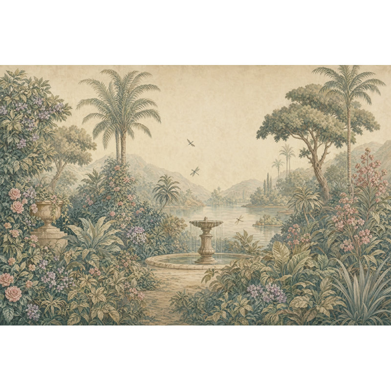 Murale de palmiers tropicaux vert discret, 120"x96", Non-Woven Nonpasted