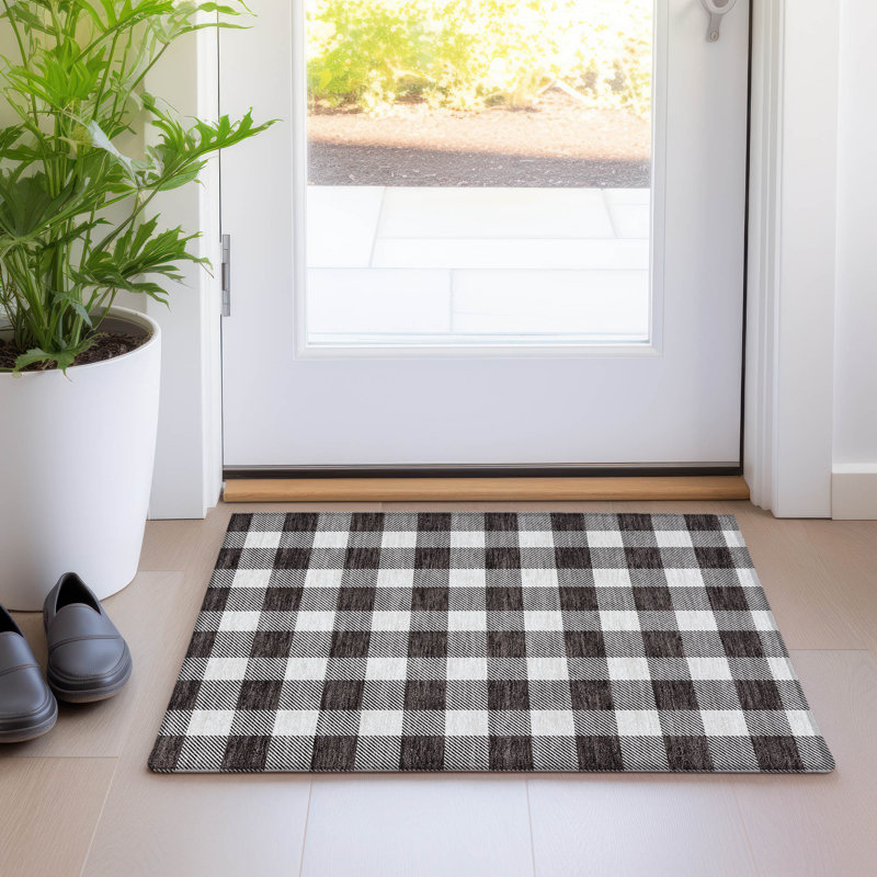 Premium Machine Washable Prisco Black Rug, Rectangle 1'8" x 2'6"