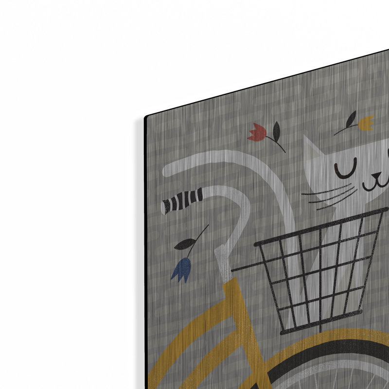 «Croissant jaune chat» par Michael Mullan, art mural en métal, 16 po x 24 po