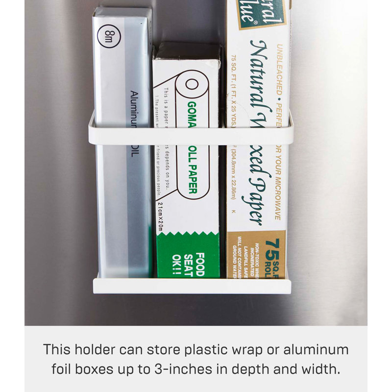 Compact White Steel Magnetic Kitchen Wrap Holder
