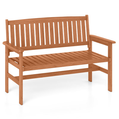 2-Person Patio Loveseat Garden Bench w/Slatted Backrest & Comfortable Armrests
