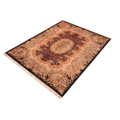 Tapis oriental en laine noir / brun fait à la main 6 pi 2 po x 9 pi 3 po Owings