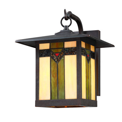 1-Light 12.in Outdoor Lantern Wall Sconce with Antique Bronze Finish and Tiffany Glass