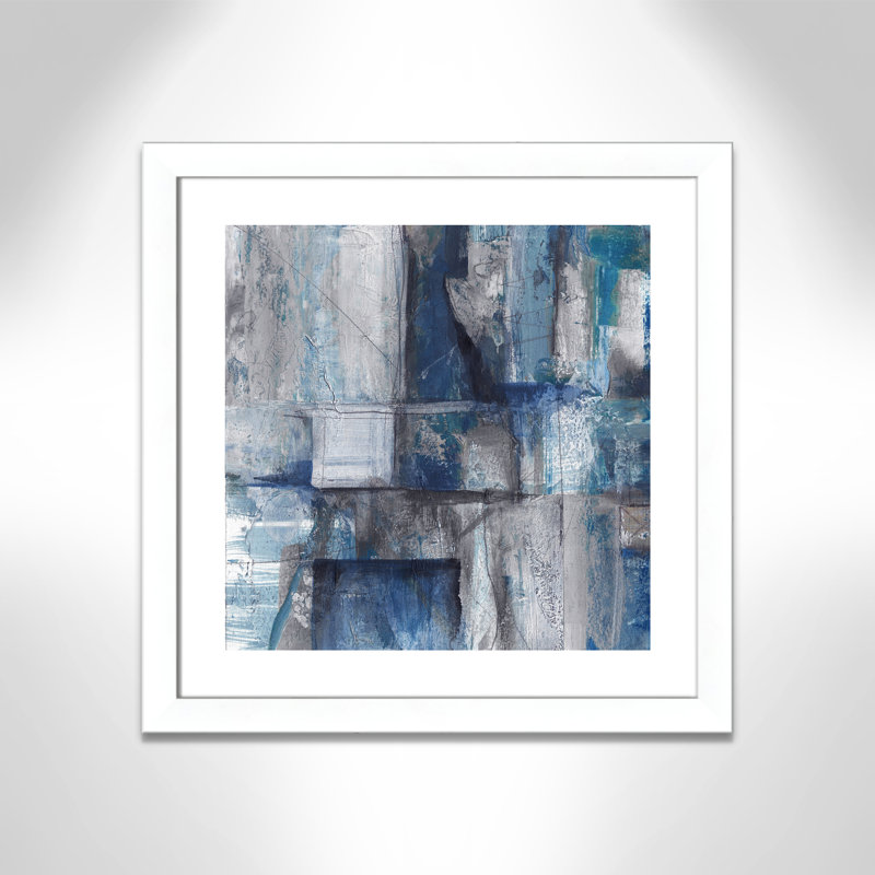 Patchwork abstrait I - peinture encadrée, Papier encadré blanc mat, H 25 po x l 25 po x P 1,25 po