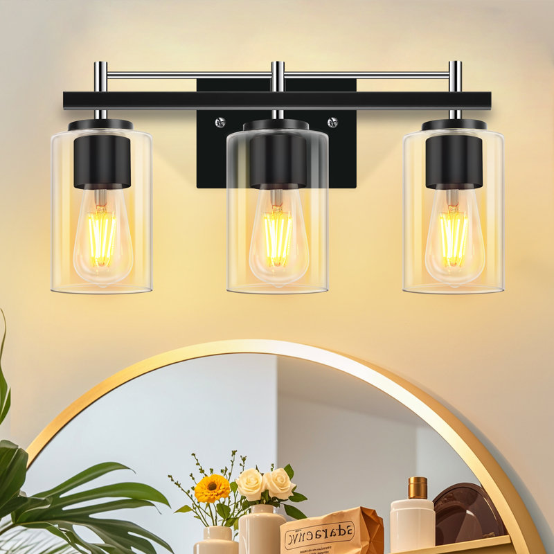 Bathroom Lighting Fixtures: 3-Light Bathroom Vanity Light Over Mirror with Clear Glass Shade, Wall Lamp for Mirror, 3