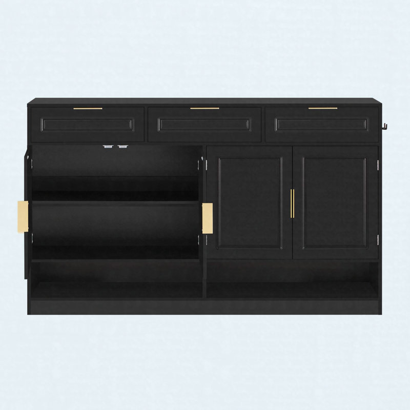 59.1" Farmhouse Sideboard Buffet Cabinet, Storage Cabinet with 3 Drawers, 4 Doors and Adjustable Shelf, Black