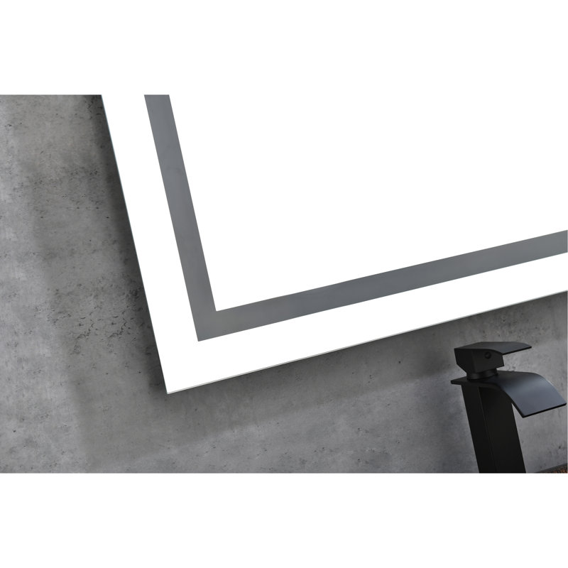60" X 36" Fog Led Bathroom Mirror With 3 Colour Choices, Wall Mounted, Stepless Dimmable, Front And Backlight, Memory, White Aluminium Glass, 62 Lb, Good For Bathroom's Decor Options, Suitable