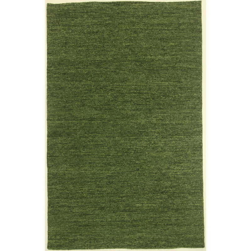 Tapis vert tissé à plat à la main 5 pi 1 po x 8 pi 1 po Pamina