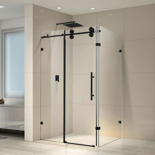 Cabine de douche coulissante sans cadre de 46 po x P 36 po x H 76 po avec verre trempé transparent de 8 mm