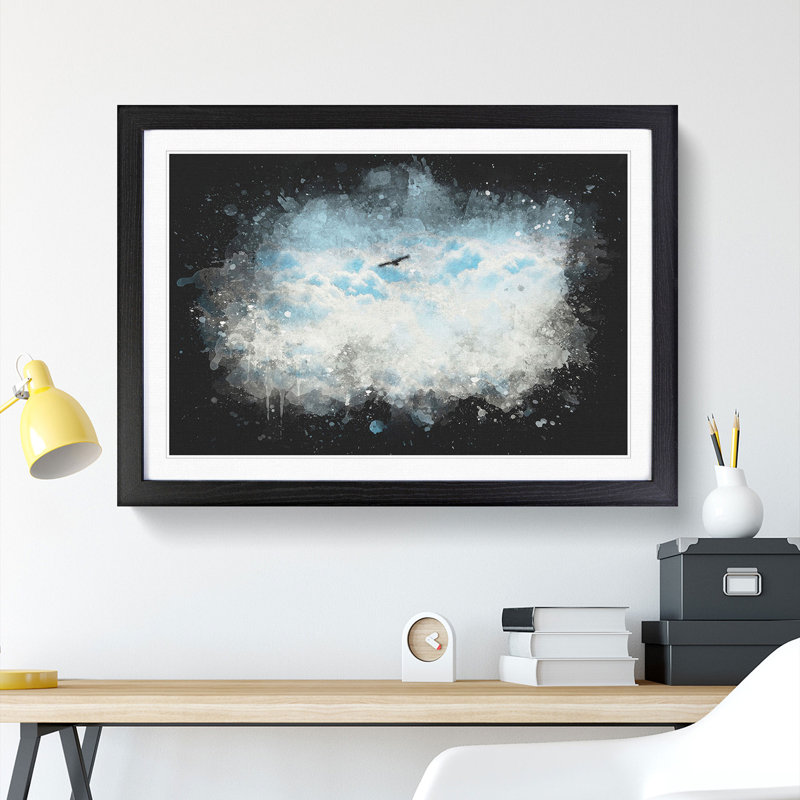 Bird Through The Clouds Paint Splash - Framed Print, 45cm H x 63cm W x 2cm D, Black Framed