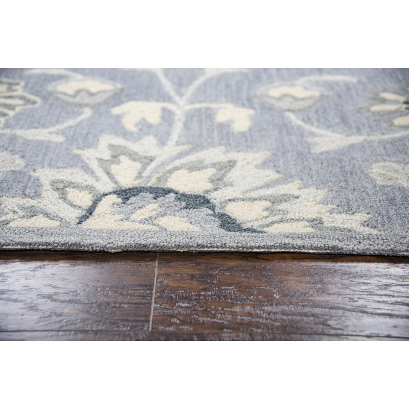 Tapis de zone gris en laine touffeté à la main Polen, Rectangle 9 pi x 12 pi