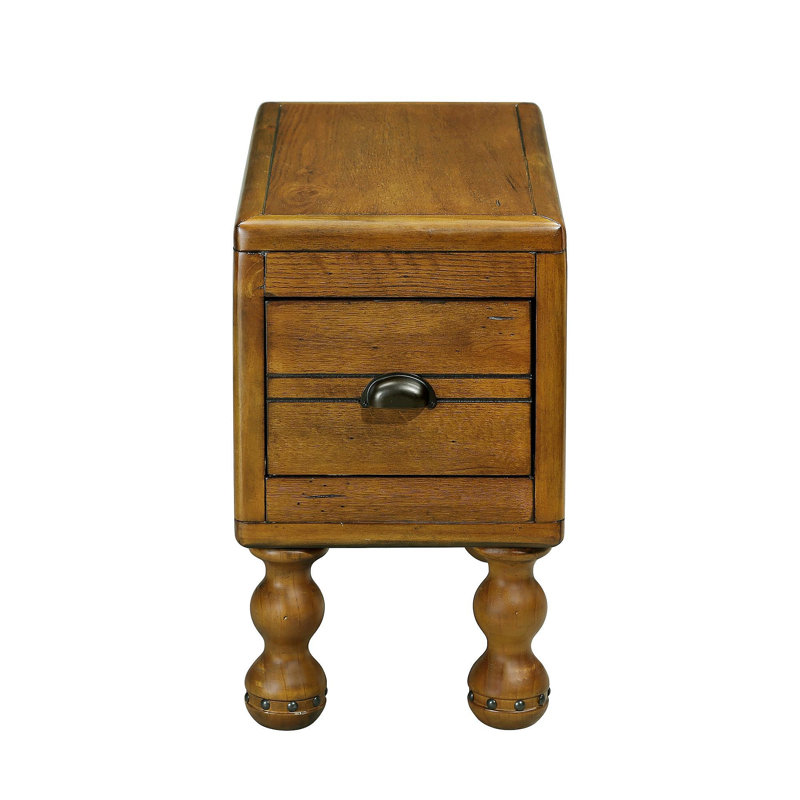 Table de bout en bois massif, table de bout rectangulaire étroite de 23,6 po avec tiroir, table de chevet rétro pour petits espaces, salon, chambre à coucher, assemblage facile, brun antique
