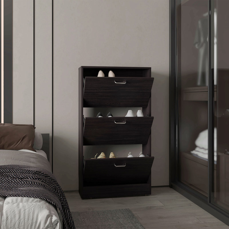 Range-chaussures, 3 portes, 3 tablettes, Noir