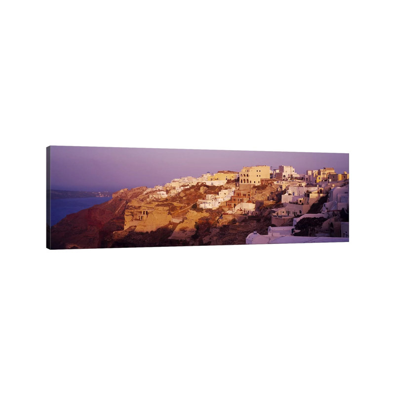Town on a Cliff, Santorini, Greece 1 Piece Wrapped Canvas Panoramic Wall Art, 121.92 cm H x 40.64 cm W x 3.175 cm D