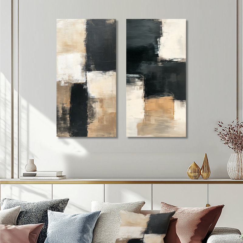Ensemble de 2 décorations murales minimalistes abstraites Charbon Tonal Abstract III, 40" H x 40" W, Wrapped Canvas