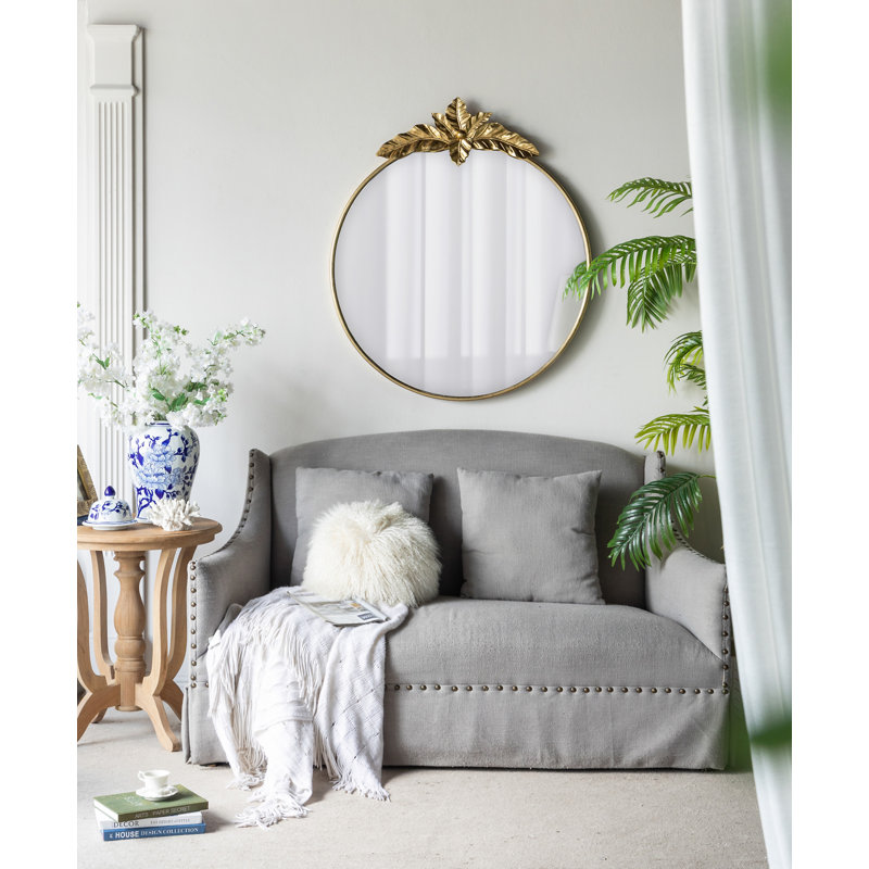 Grand miroir mural rond 36 po x 41 po avec cadre en métal doré
