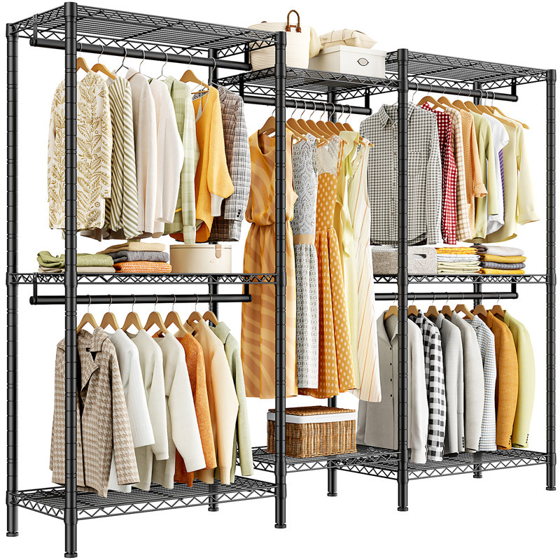 Ahlstrom 77" H Clothes Rack Load 835LBS,Garment Closet with Wire Shelf for Bedroom, Black