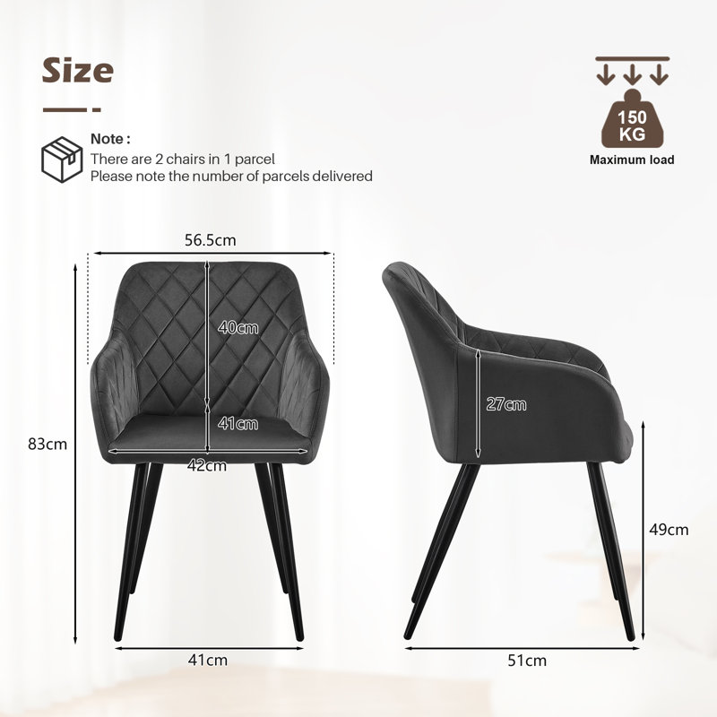 49cm H Velvet Upholstered Metal Armchair in Grey