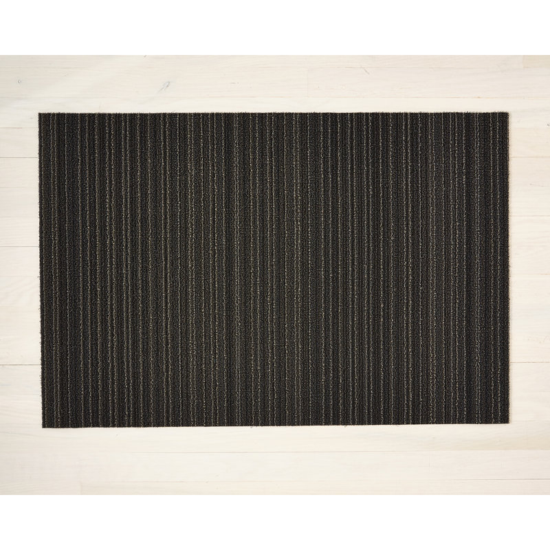 Striped Indoor / Outdoor Doormat, 0.6cm H x 61cm W x 91cm L, Black