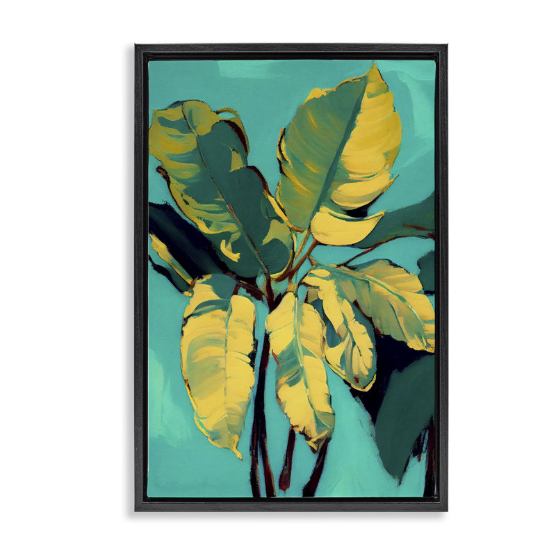 Cadre flottant avec feuilles de bananier biologique, design par 1x, H 25 po x l 17 po, Cadre flottant noir de jais