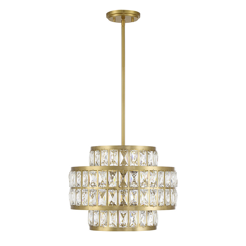Renzo Warm Brass 3-Light Crystal Drum Pendant