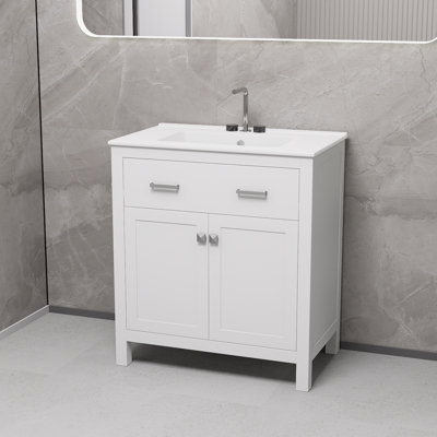 Meuble-lavabo blanc simple 30 po avec lavabo en céramique