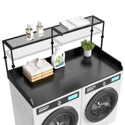 44 Lbs Load Capacity Double-layer Washer Shelf, 2-tier Adjustable Laundry Room Organizer With 4.13 Inch Guardrails And Rounded Corners