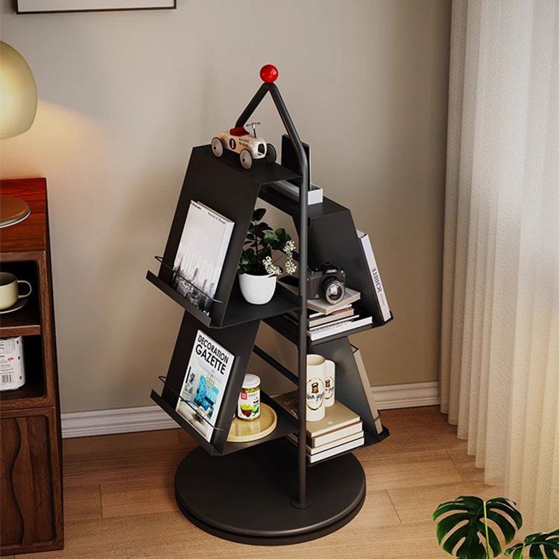 Black Modern Iron Rotating Bookshelf, Black