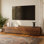Meuble télé Mid-Century moderne avec lumière DEL, entièrement assemblé