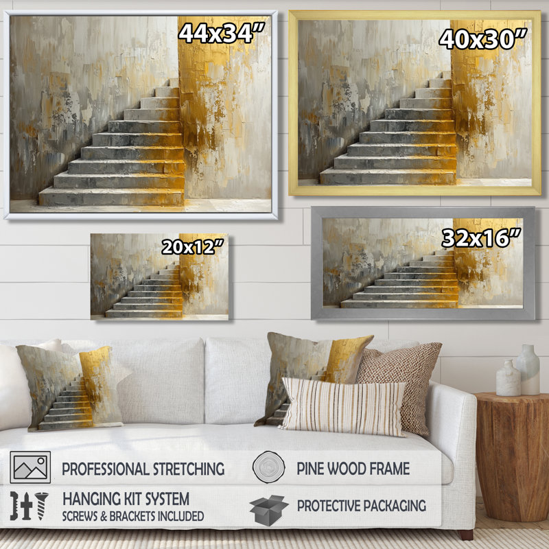 Jacorius Urban Silence Stairs To Heaven I - Art mural d'architecture futuriste pour le salon, H 12 po x l 20 po, Toile tendue