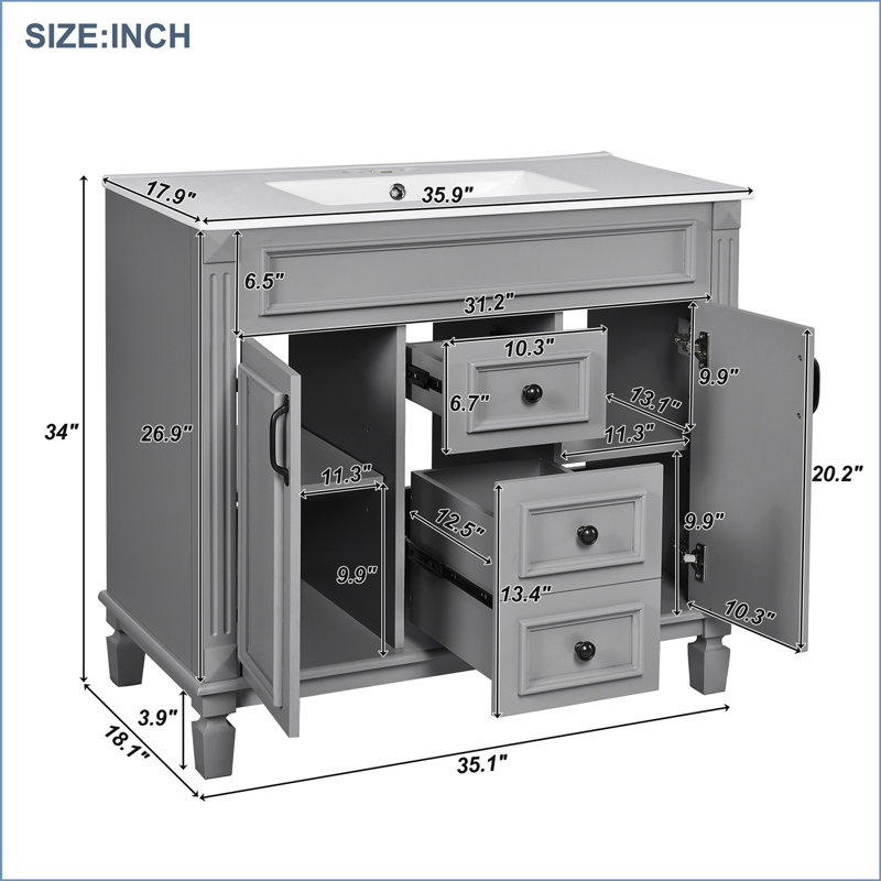 91.2mm Bathroom Vanity with Basin, Grey