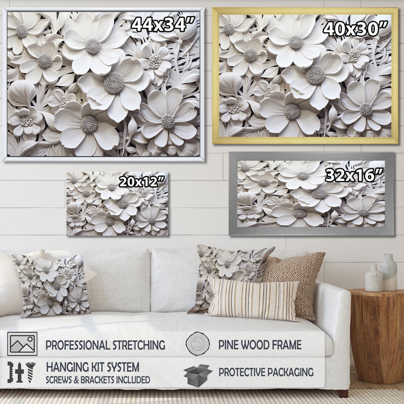 Beige et or saisonnier Serenity Blooms II, H 34 po x l 44 po x P 1,5 po, Cadre flottant blanc