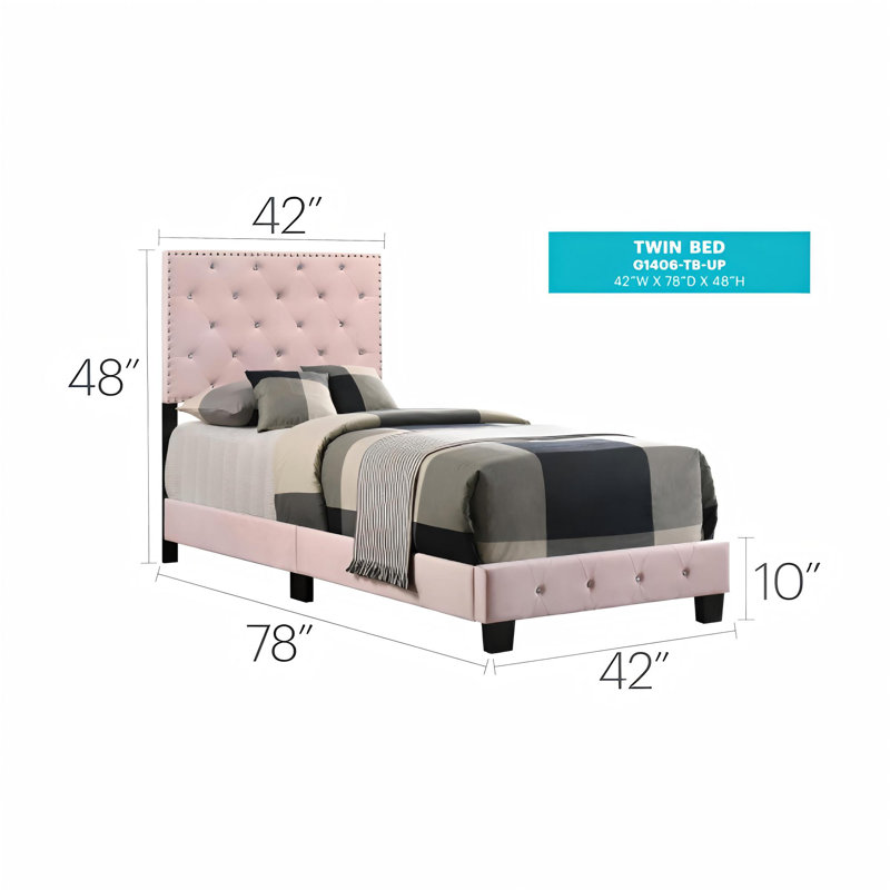 Charmant lit simple avec rangement, Rose