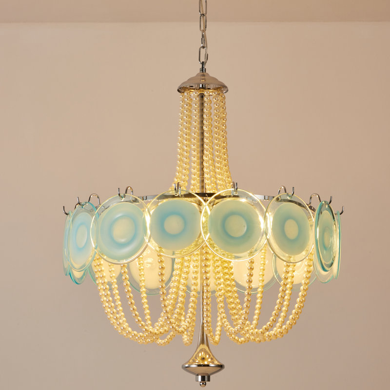 Luminaire suspendu 6 lumières en verre bleu, Bleu pâle