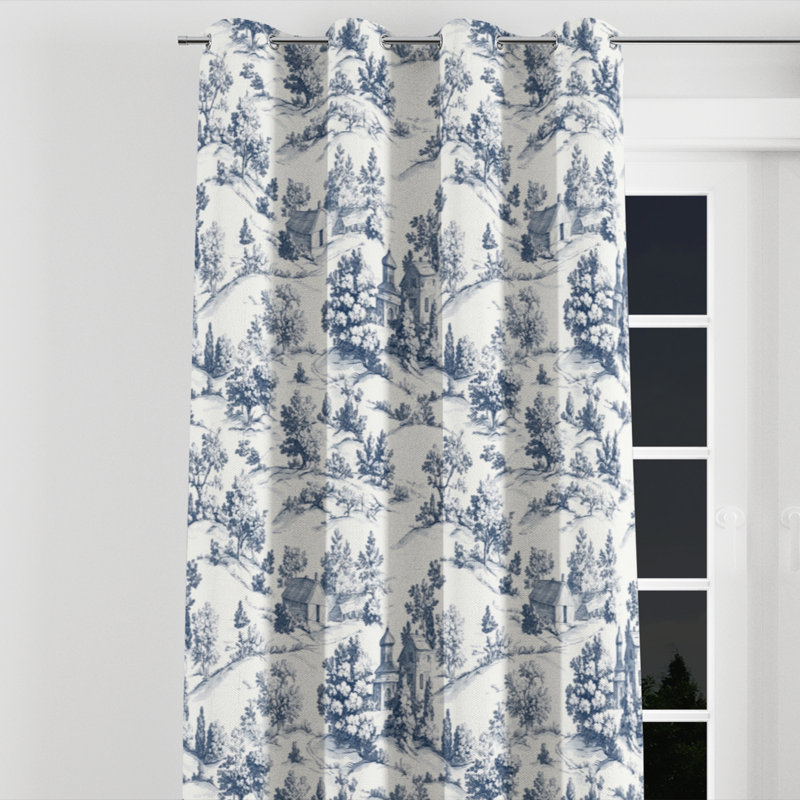 Country Farmhouse Blackout Curtains - Blue Country Toile Grommet Curtain - 1 Panel, 52" W x 108" L, Silver Grommets
