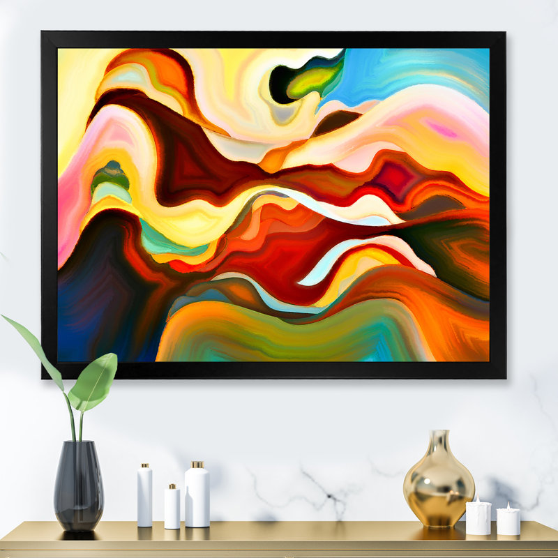«Red Blue and Yellow Marble Art Universe I», reproduction sur toile, H 24 po x l 32 po, Cadre photo noir