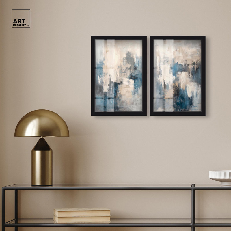 Glamour Blue Gold Luxe, Shadowbox, art mural bleu par Art Remedy, Noir, H 16 po x l 11 po