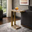 Table d'appoint en bois pétrifié avec base en forme de C pour le salon - Table de bout étroite et élégante pour coin lecture ou patio couvert - 24 po, doré