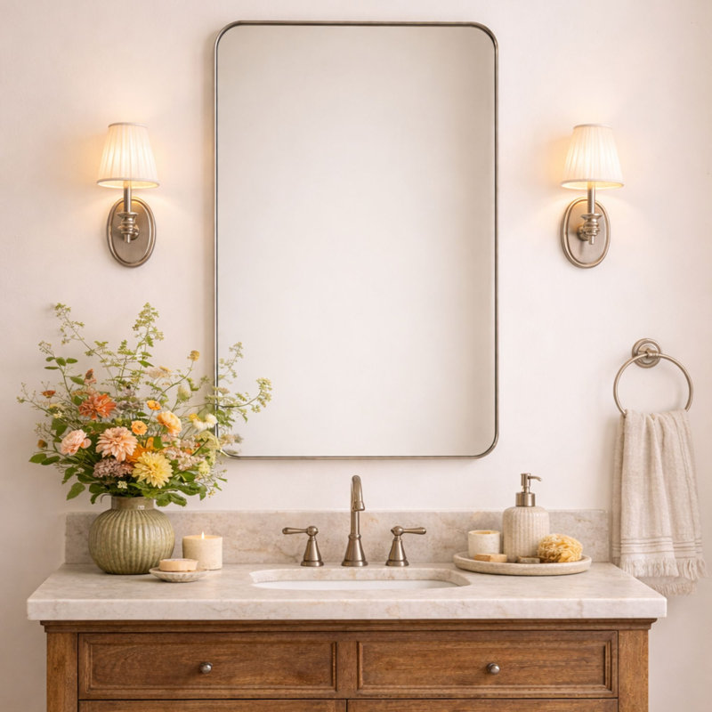 Miroirs de salle de bain Kengston, Nickel brossé, 30 po x 24 po