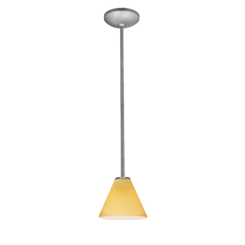 Luminaire suspendu conique 1 lumière Cascio, Ambre, Acier brossé