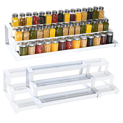 Étagère à épices à 3 niveaux, étagère à épices extensible, organisateur d'assaisonnement, étagère de présentation en métal, conception antidérapante pour pots et bouteilles, (blanc)
