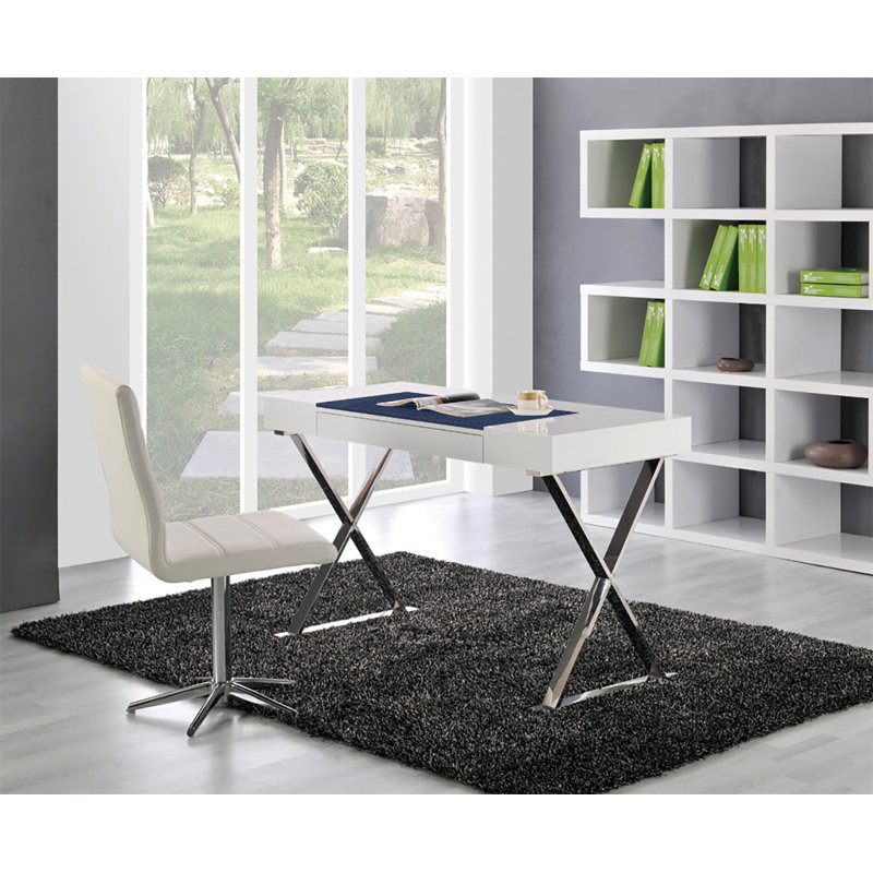 Abela Computer Desk, Silver, White/Blue