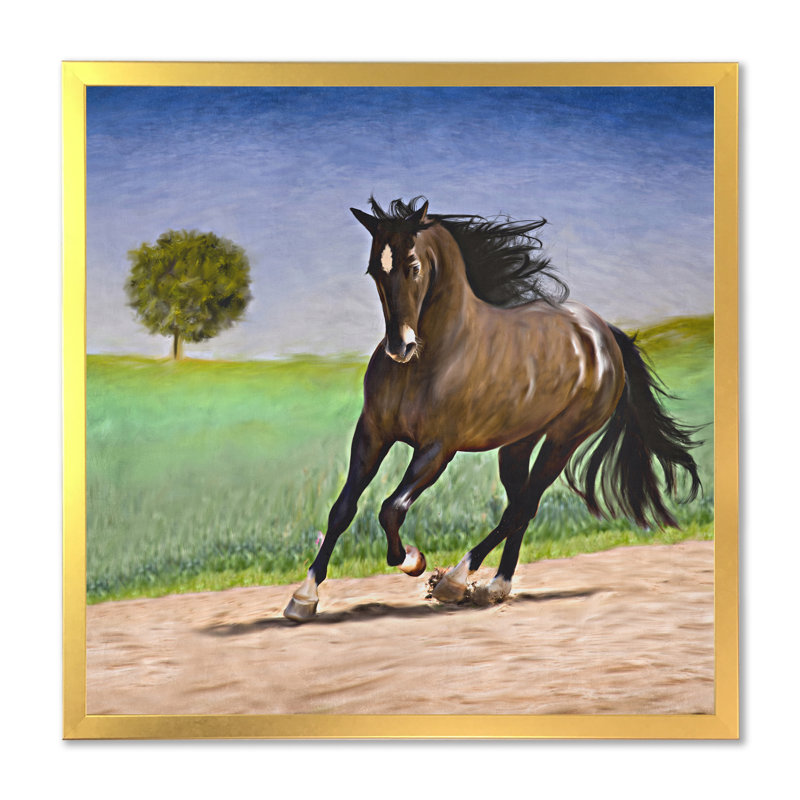 Portrait d'un cheval I - peinture sur toile, H 36 po x l 36 po, Cadre photo doré